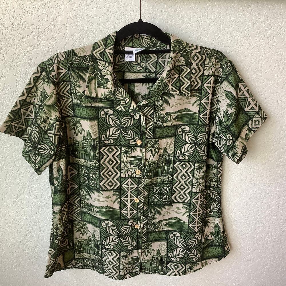 Ten 2 One Green and tan Hawaiian shirt,Large